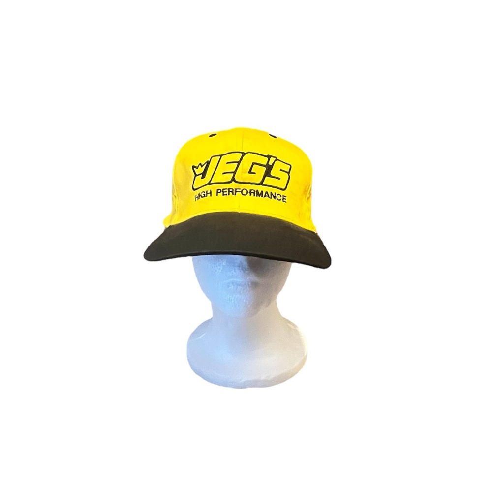 JEGS High Performance Adjustable Snapback Hat Yellow Black Racing Cap One Size